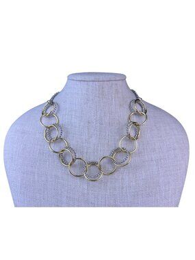 Talbots Womens Silver Tone  Gold Tone Mixed Metal Interlocking Circle Necklace
